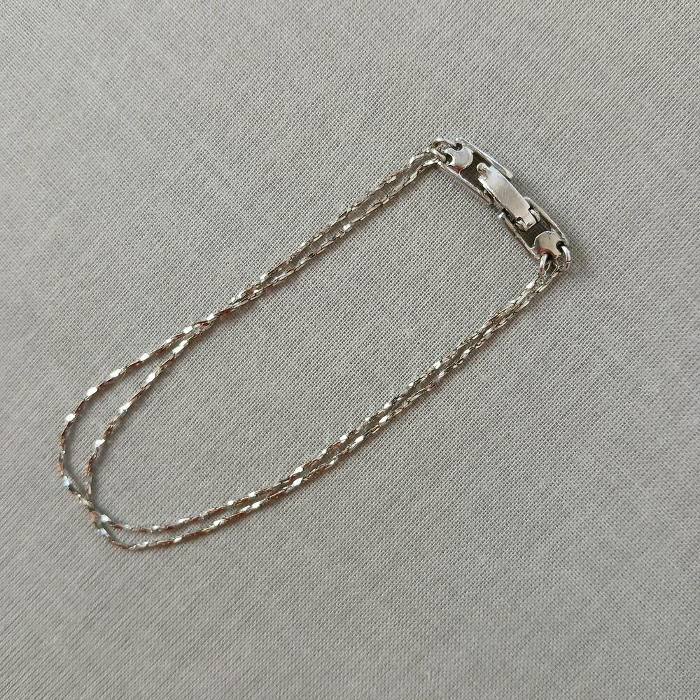 Vintage Monet Silver-tone Fine Double Chain Bracelet 7" dainty fashion jewelry